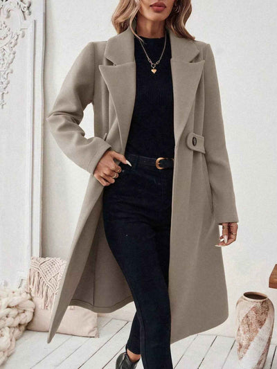 Wool Blend Overcoat - One Button Belted Long Coat - Fashions Envy