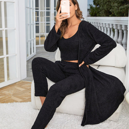 3 Piece Lounge Set - Cozy Cardigan Tank Wide Leg