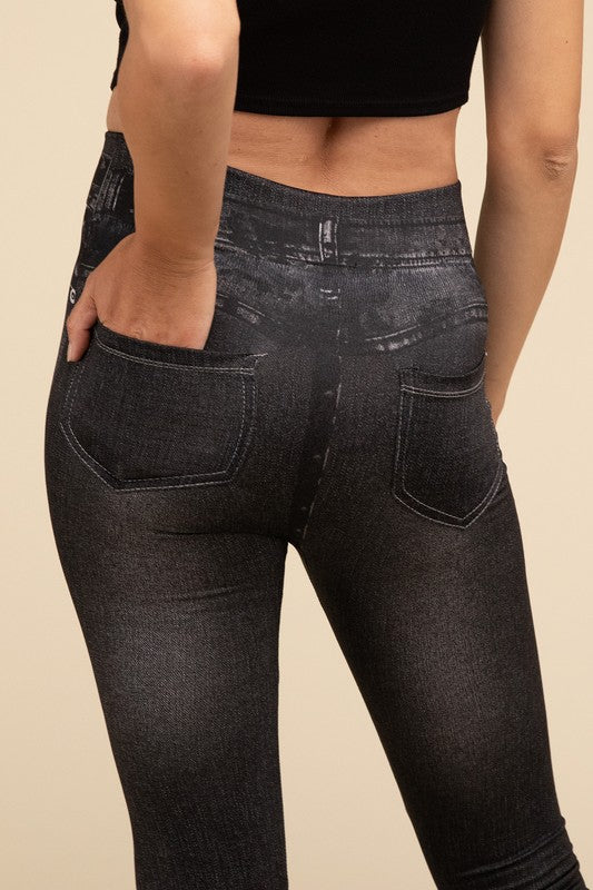 Casual High Rise Waist Denim Fitted Leggings