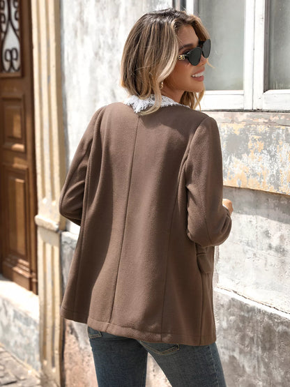 Lace Detail Button Up Blazer - Fashions Envy