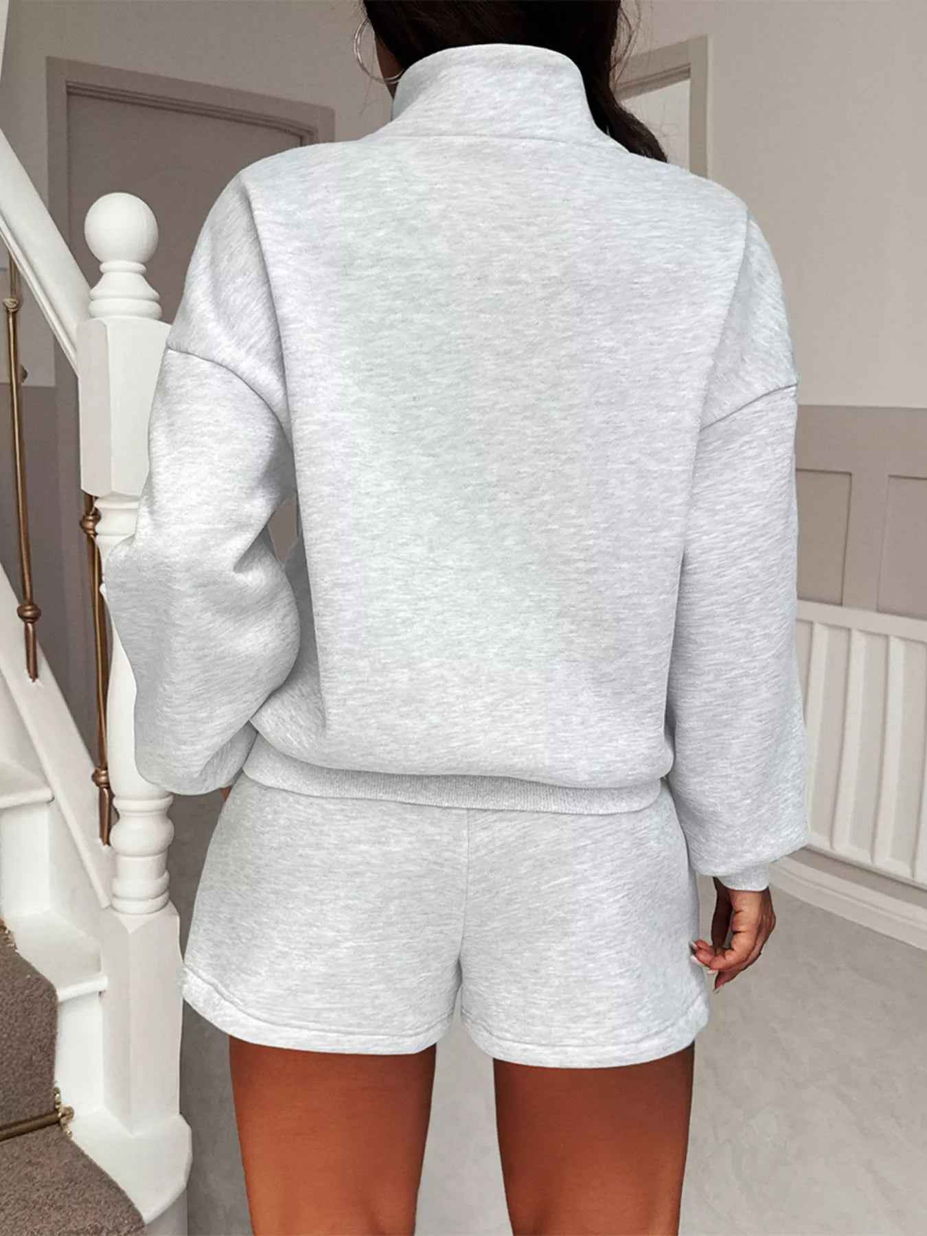 Zip-Up Sweatshirt & Shorts Set - Casual Loungewear - Fashions Envy