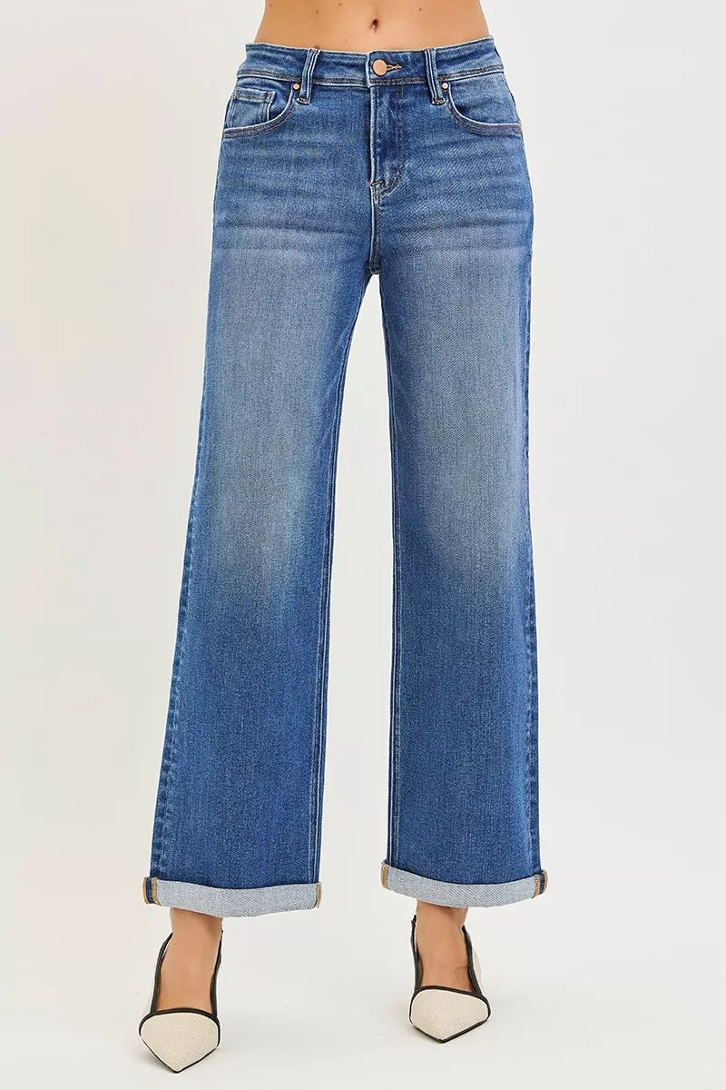 RISEN High Rise Jeans Women - Relaxed Fit Ankle Cuff - Fashions Envy