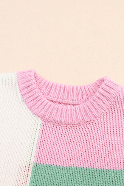 Color Block Round Neck Drop Shoulder Sweater