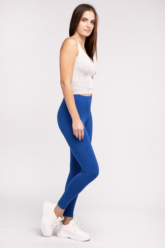 Premium Cotton Elastic Waist Fitted Full-Length Leggings