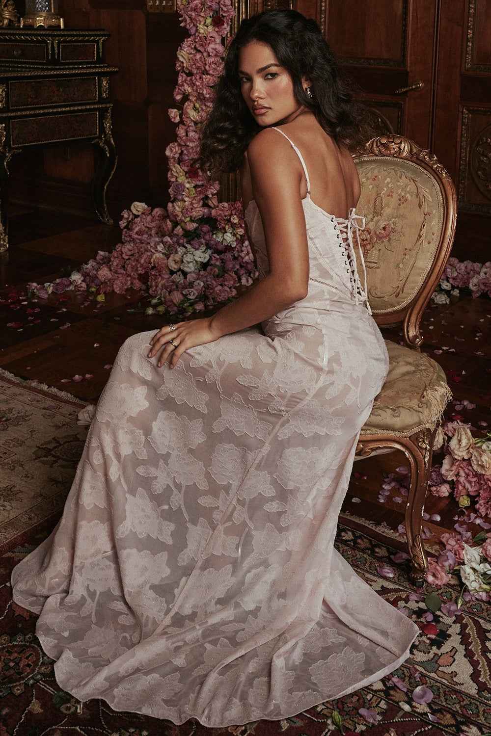 Floral Backless Maxi Dress - Square Neck High Waist Chiffon