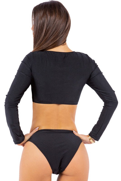 Sleek Cut Out Long Sleeve Bikini Swimwear