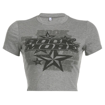 Rock More Graphic Crop Top - Star Print Streetwear Tee