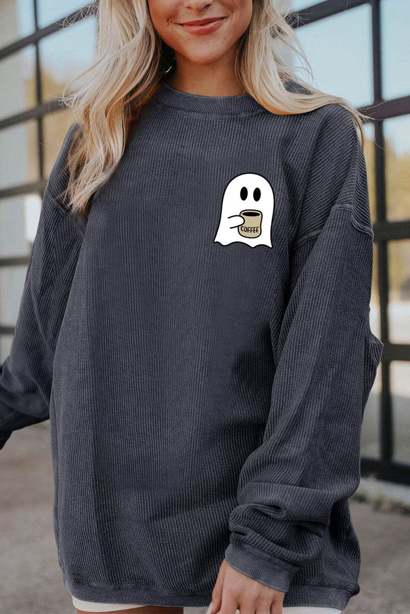 Ghost Graphic Drop Shoulder Sweatshirt - Fashions Envy