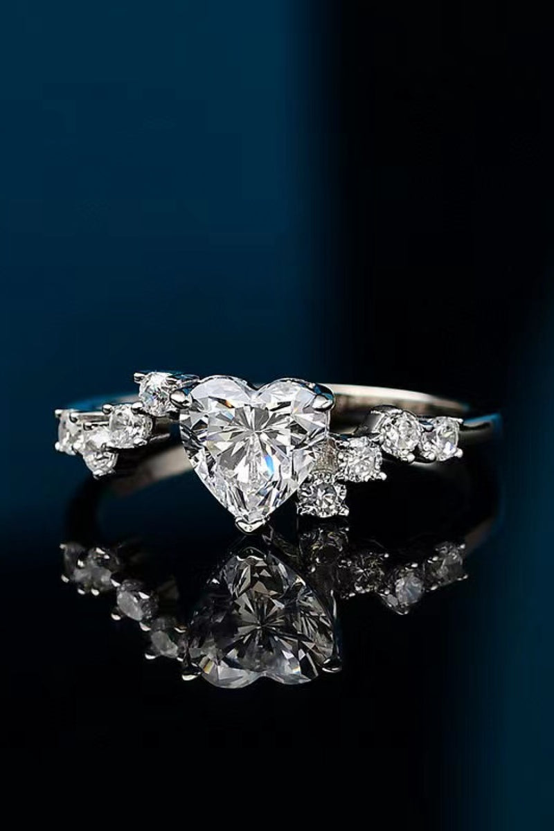 Silver Ring - 1 Carat Moissanite Heart 925 Sterling
