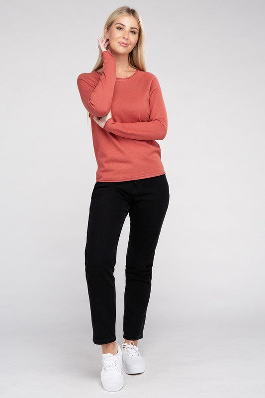 Long Sleeve Viscose Round Neck Basic Sweater