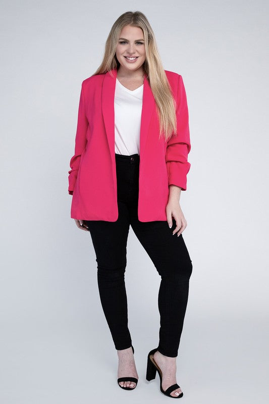 Hip Length Casual Plus Size Shawl Lapel Blazer