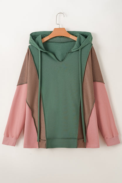 Breen Plus Size Colorblock Patchwork V Neck Hoodie