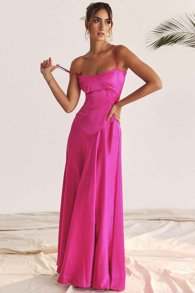 Corset Back Maxi Dress - Spaghetti Strap Slim Fit Camisole Gown