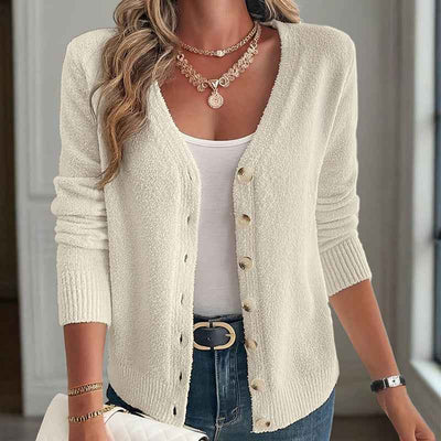 Button-Front Cardigan - V-Neck Knit Sweater - Fashions Envy