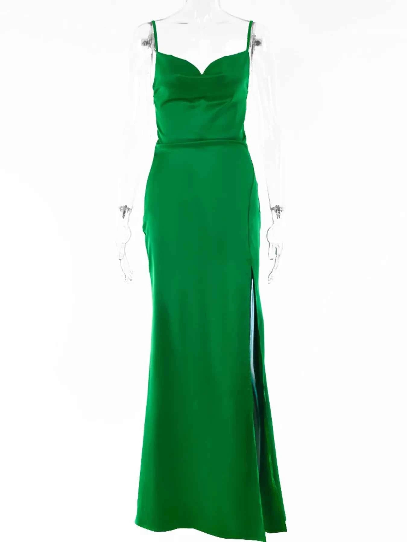 Spaghetti Strap Maxi Dress - Ruched Split Leg Gown