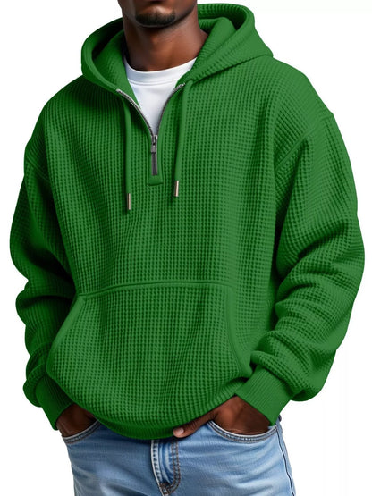 Waffle Knit Half-Zip Hoodie Men - Textured Cotton Blend - Fashions Envy