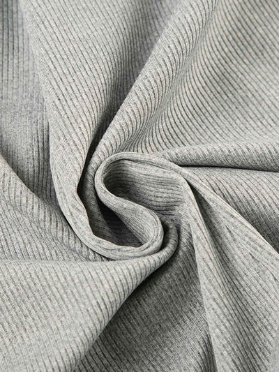 Deep V-Neck Ribbed Romper - Long Sleeve Button Front