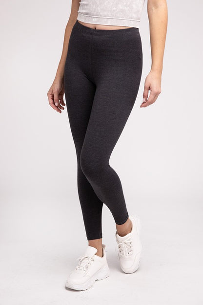 Premium Cotton Elastic Waist Fitted Full-Length Leggings