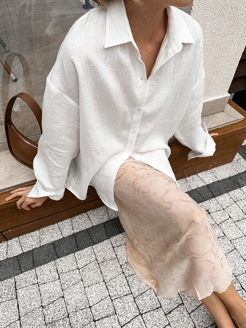 Open Front Cardigan Blouse - Loose Fit Long Sleeve