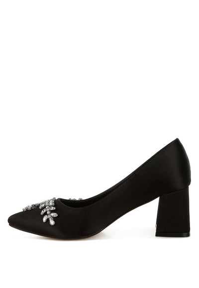 Abatina Satin Diamante Embellished Pumps - Fashions Envy