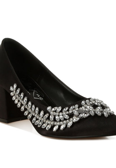 Abatina Satin Diamante Embellished Pumps - Fashions Envy
