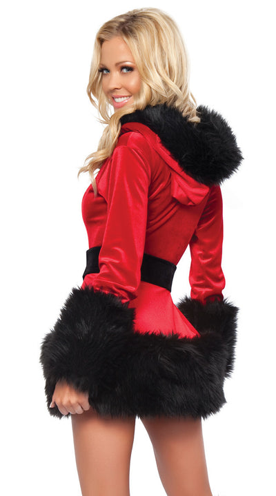 Christmas Fur Trim Hooded Dress - Holiday Cosplay Costume