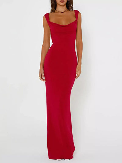 Backless Maxi Dress - Wide Strap Elegant Style - Fashions Envy