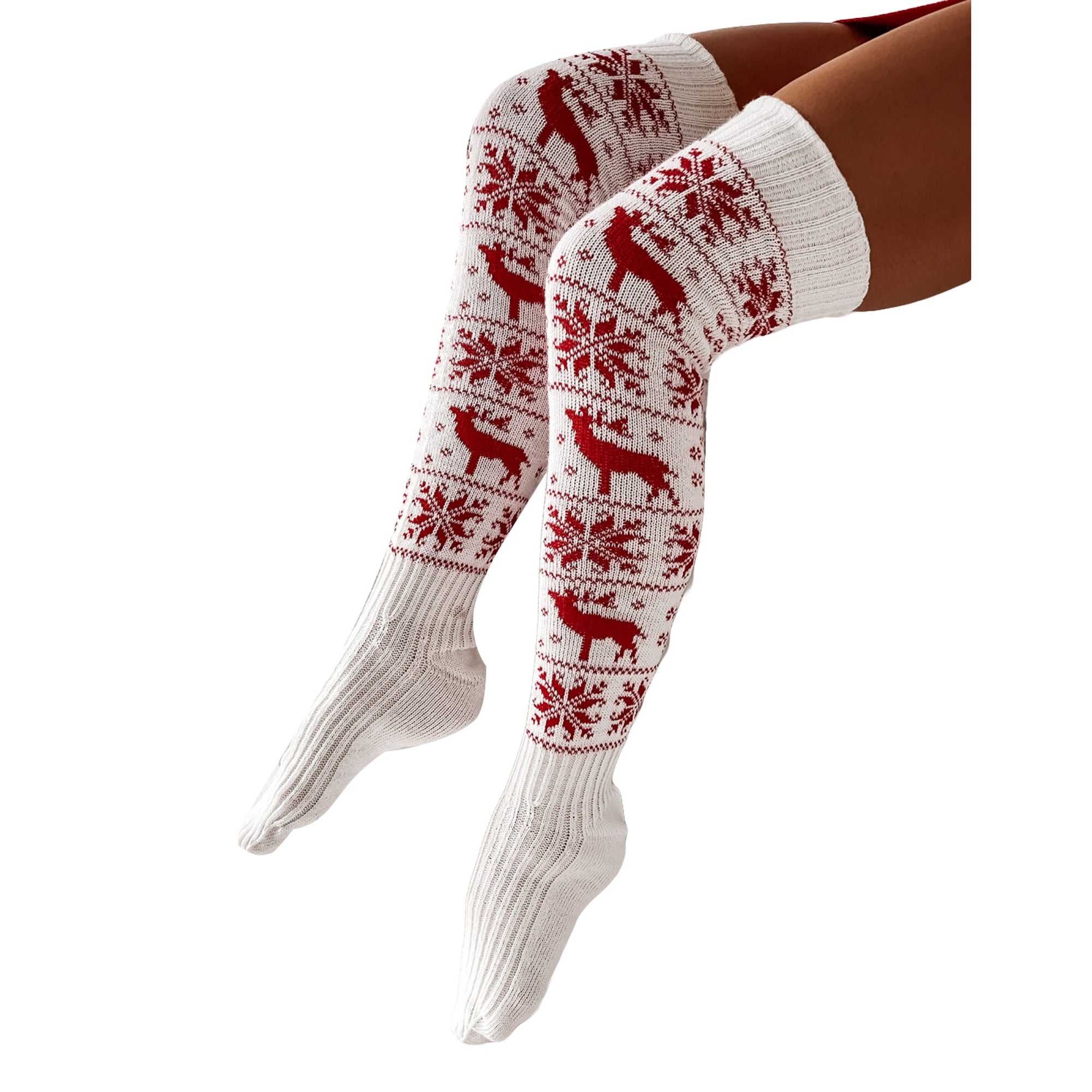 Christmas Knitted Cotton Woolen Stocking Over The Knee Long Socks