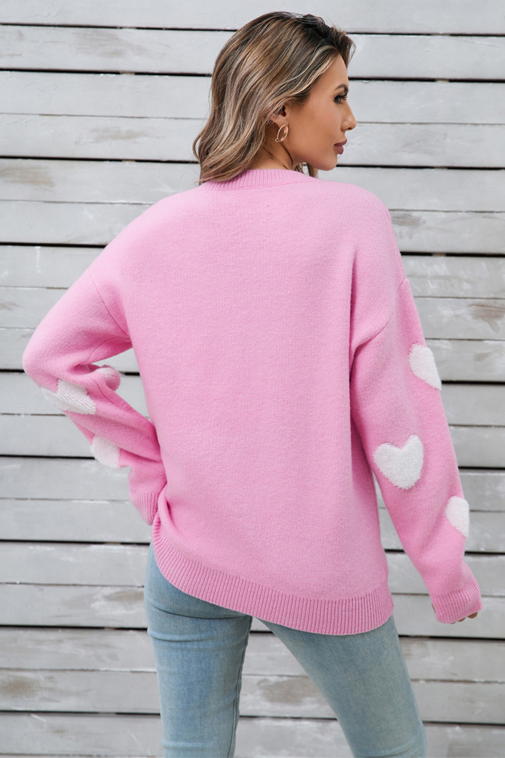 Angel Wings Heart Round Neck Long Sleeve Sweater - Fashions Envy