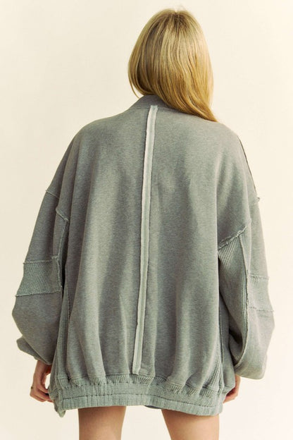 Grey Exposed Seam Zip Up Dropped Shoulder Jacket