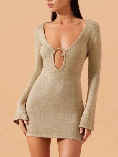 Sheer Knit Tie Front Cover-Up Dress - Casual Beach Mini