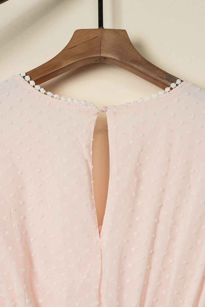 Swiss Dot Ruffle Sleeve Maxi Dress - Pink Lace Trim