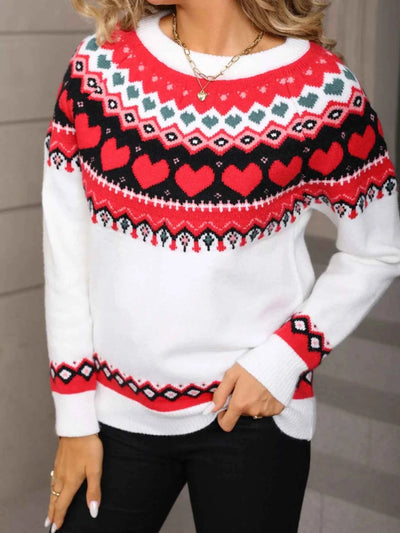 Valentine's Day Sweater - Knitted Heart Pattern - Fashions Envy