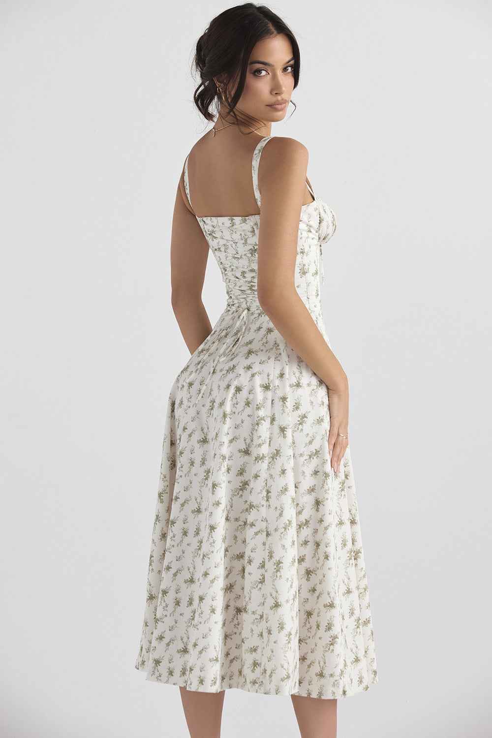 Corset Lace-Up Back Midi Dress - Wide Strap Side Slit