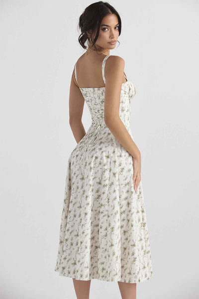 Corset Lace-Up Back Midi Dress - Wide Strap Side Slit