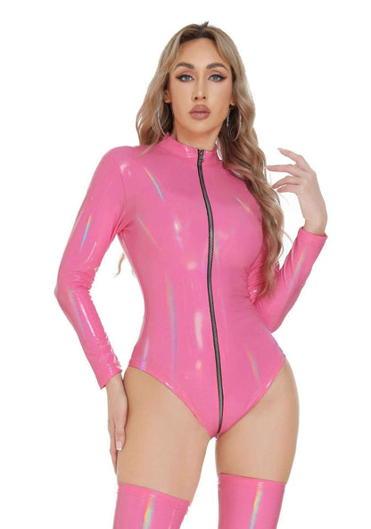 Holographic Bodysuit - Iridescent Zipper Front - Fashions Envy