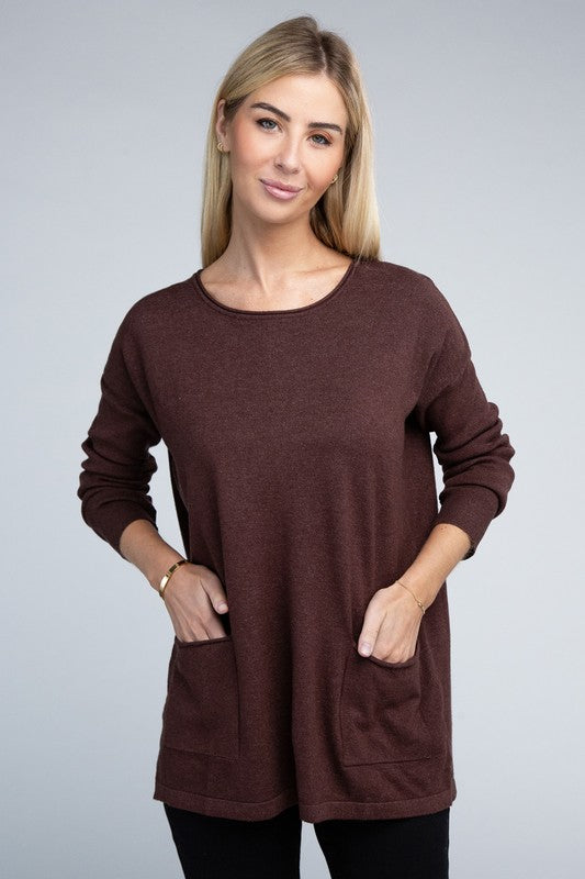 Relaxed Fit Viscose Front Pockets Cozy Sweater