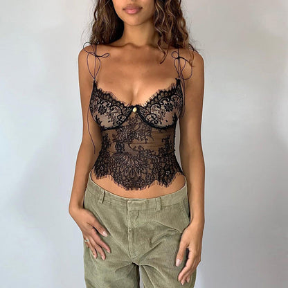 Women's Lace See-through Cropped Hot Girl Tank Top