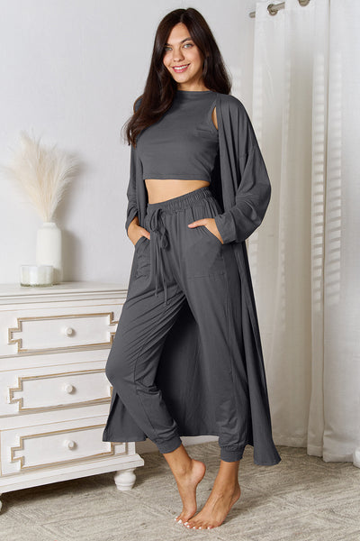Crop Tank Top & Capri Pants with Long Cardigan Set