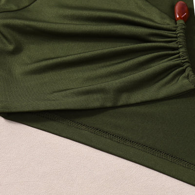 Green Maxi Dress - V-Neck Long Sleeve Bodycon