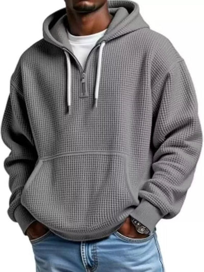 Waffle Knit Half-Zip Hoodie Men - Textured Cotton Blend - Fashions Envy