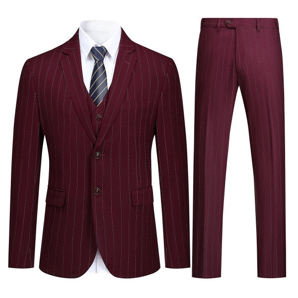 Mens Formal 3 Piece Pinstripe 2 Button Suit - Fashions Envy