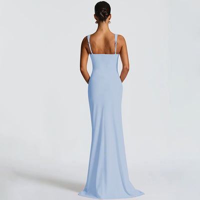 Backless Evening Dress - Strap High Slit Gown - Fashions Envy