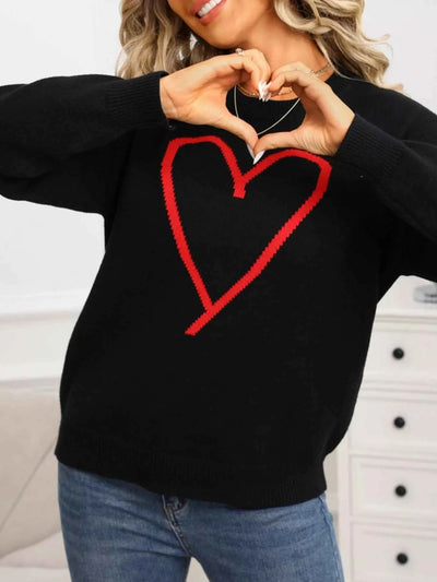 Valentine's Day Heart Graphic Dropped Shoulder Sweater - Fashions Envy