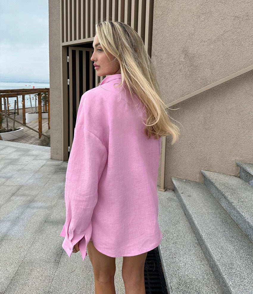 Open Front Cardigan Blouse - Loose Fit Long Sleeve