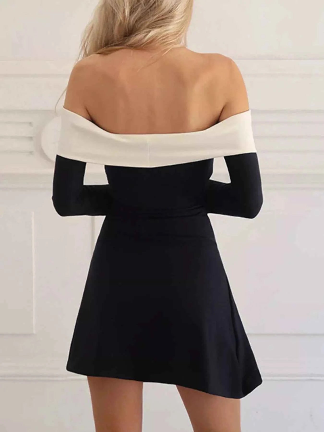 Off-Shoulder Bell Sleeve Mini Dress