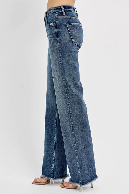 RISEN High Rise Straight Jeans - Tummy Control Long Inseam - Fashions Envy