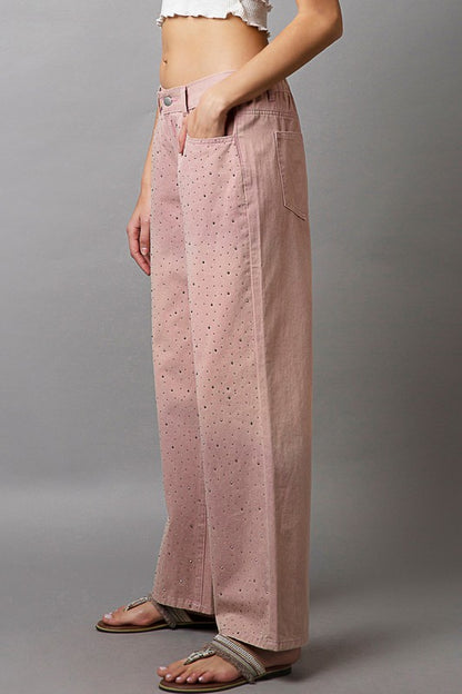 Dusty Pink Embellishments Gradient Wide Leg Pants