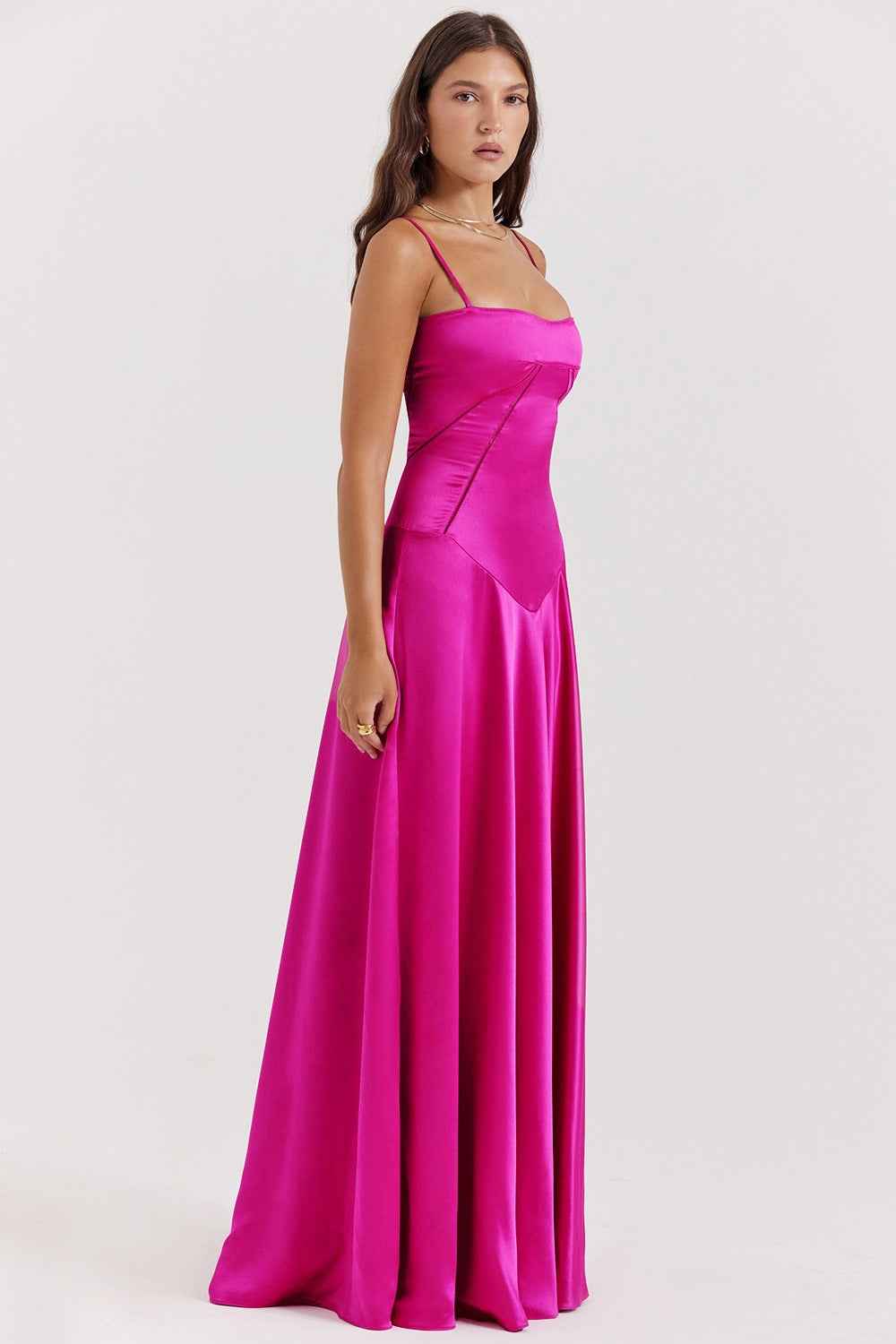Corset Back Maxi Dress - Spaghetti Strap Slim Fit Camisole Gown