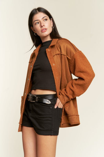 Oversized Sherpa Lined Soft Suede Jacket